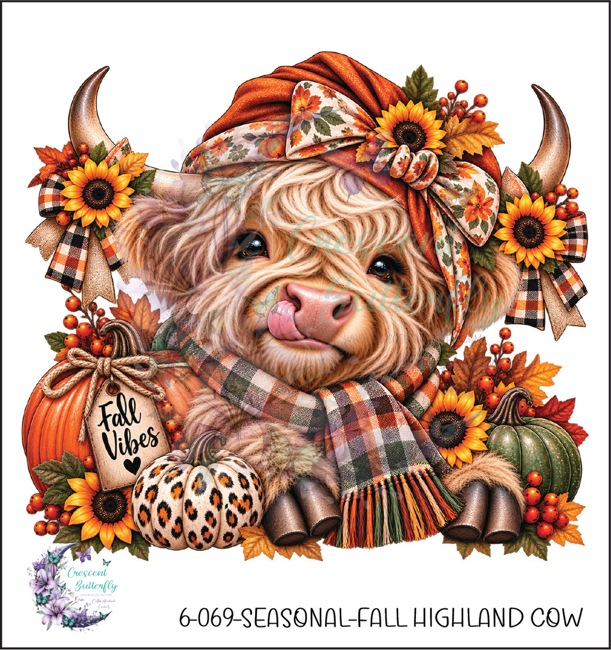 6-069-Seasonal-Fall Highland Cow UV DTF Decal