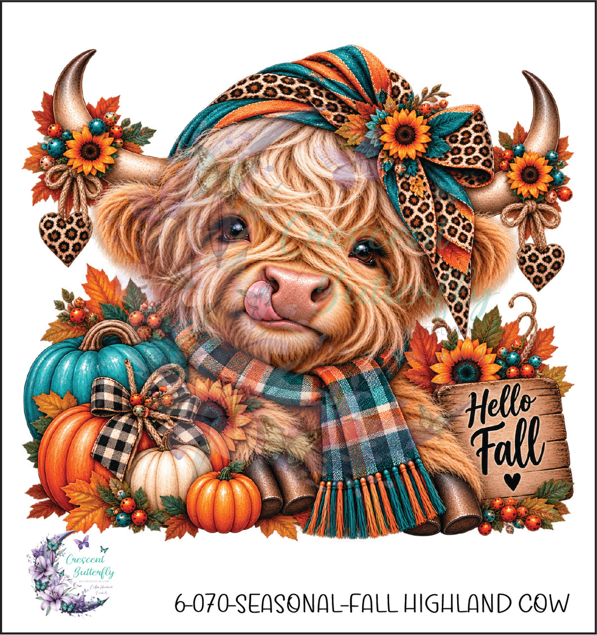 6-070-Seasonal-Fall Highland Cow UV DTF Decal
