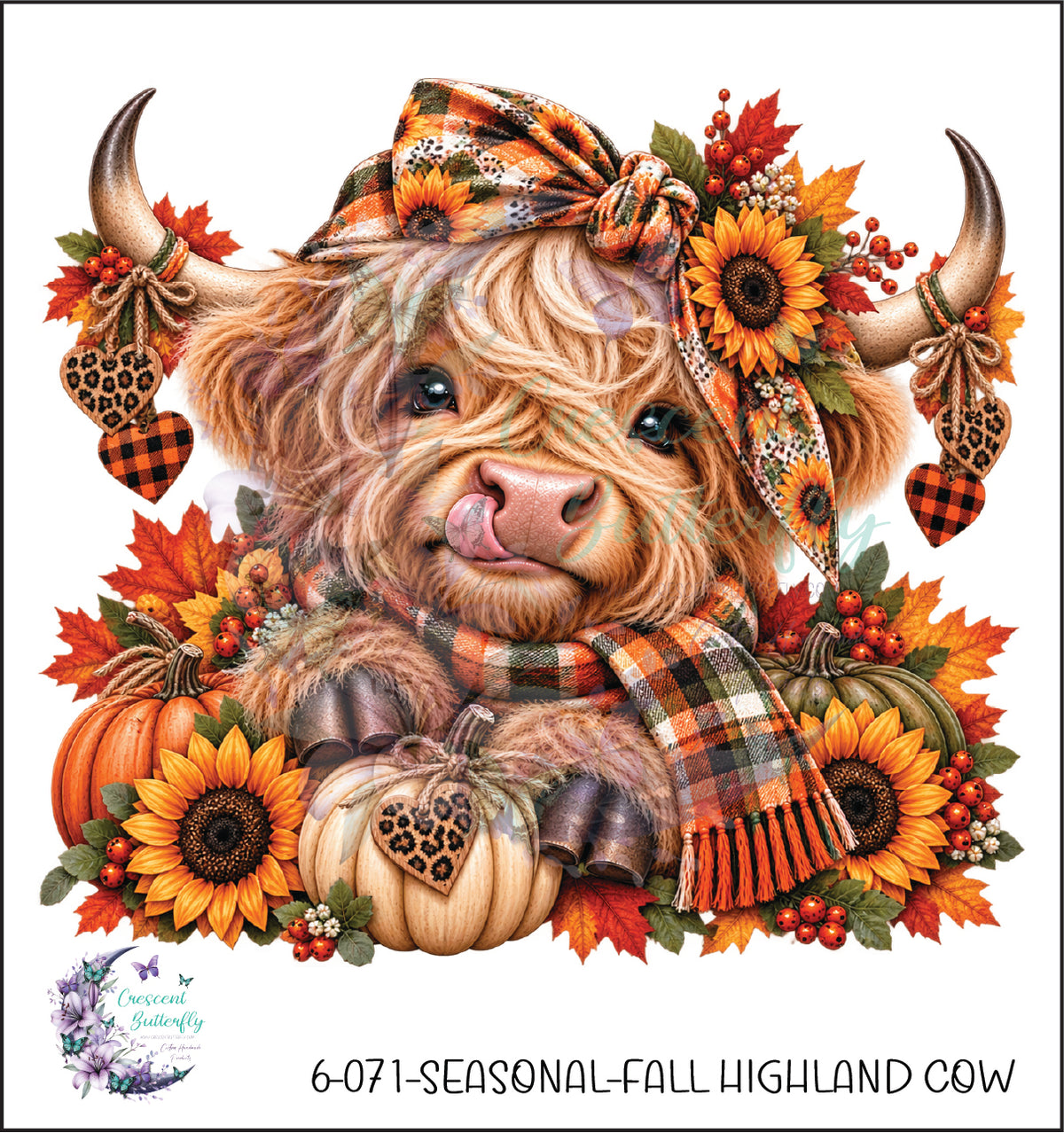 6-071-Seasonal-Fall Highland Cow UV DTF Decal