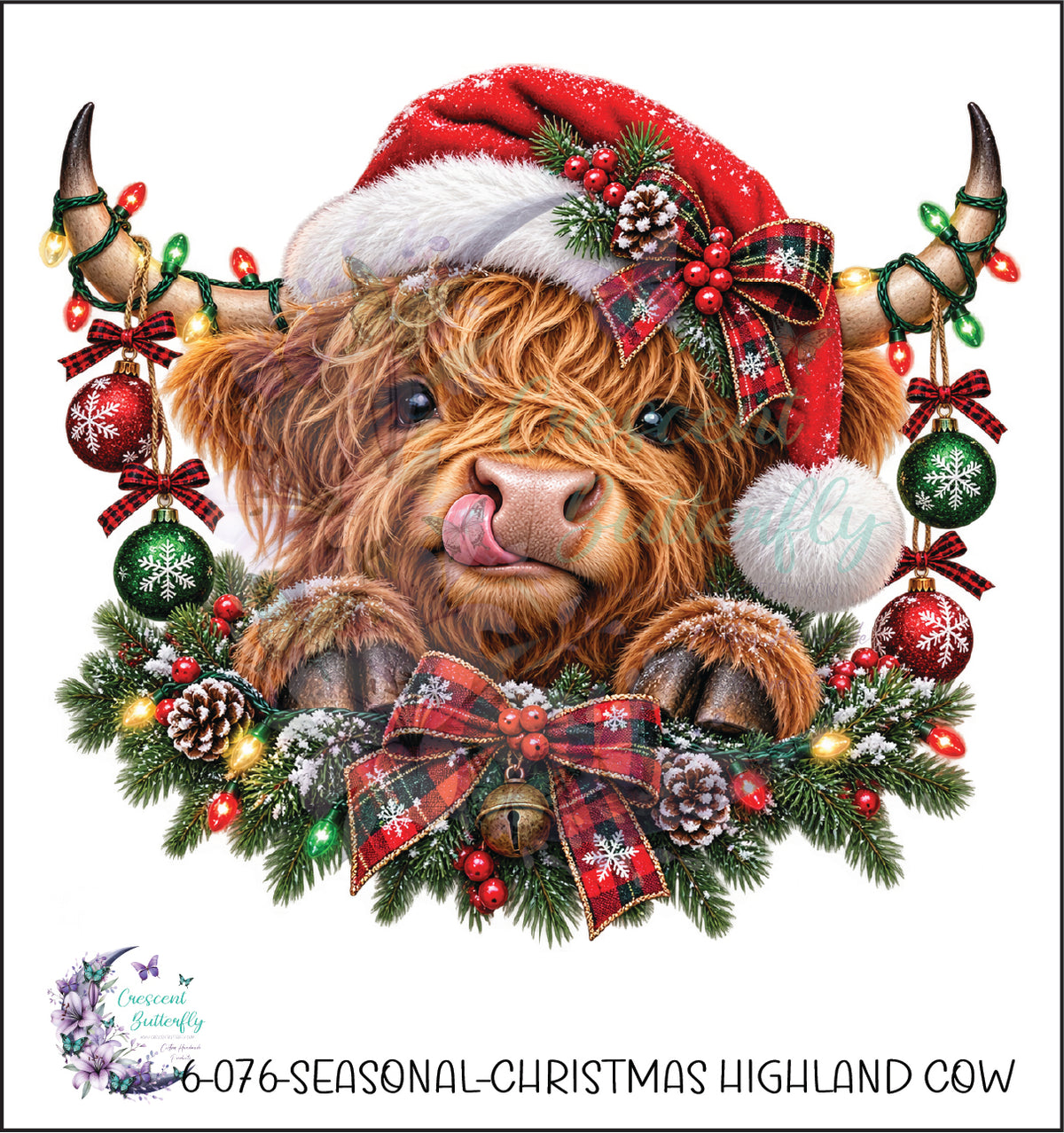 6-076-Seasonal-Christmas Highland Cow UV DTF Decal