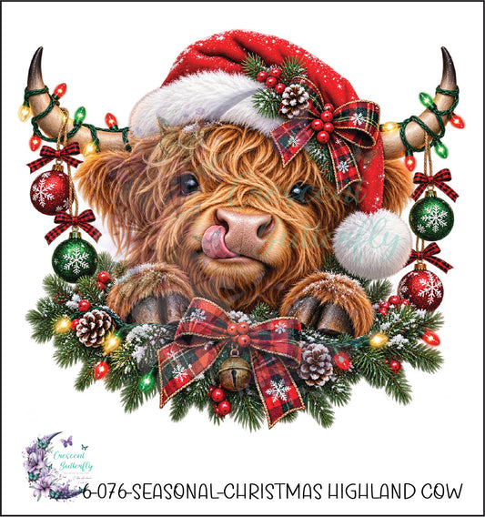 6-076-Seasonal-Christmas Highland Cow UV DTF Decal