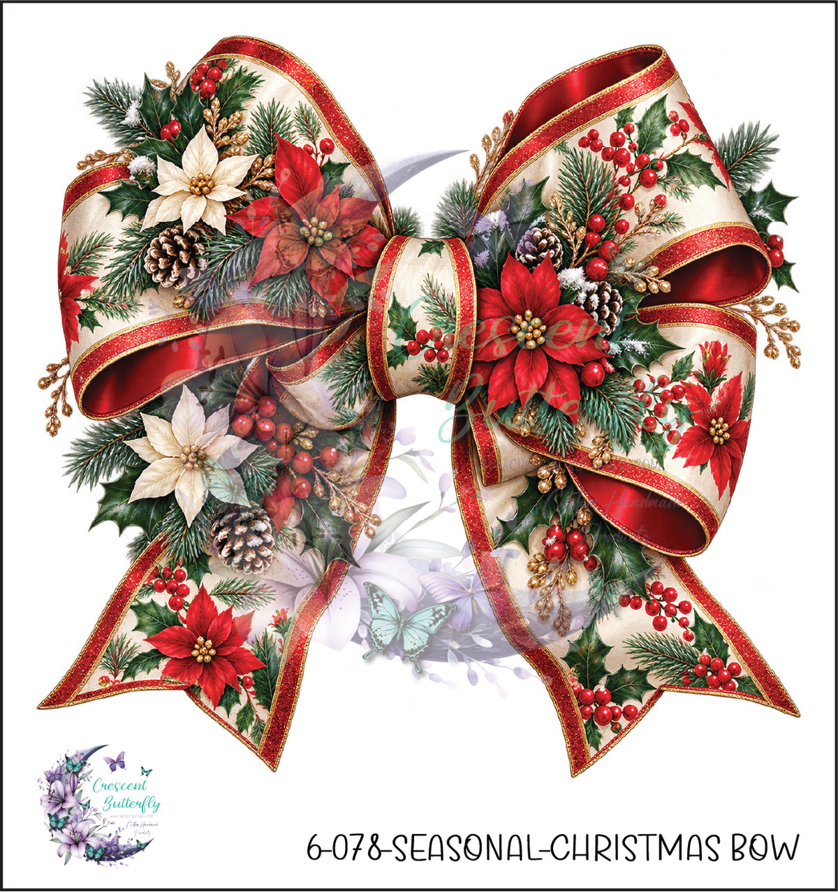 6-078-Seasonal-Christmas Bow UV DTF Decal