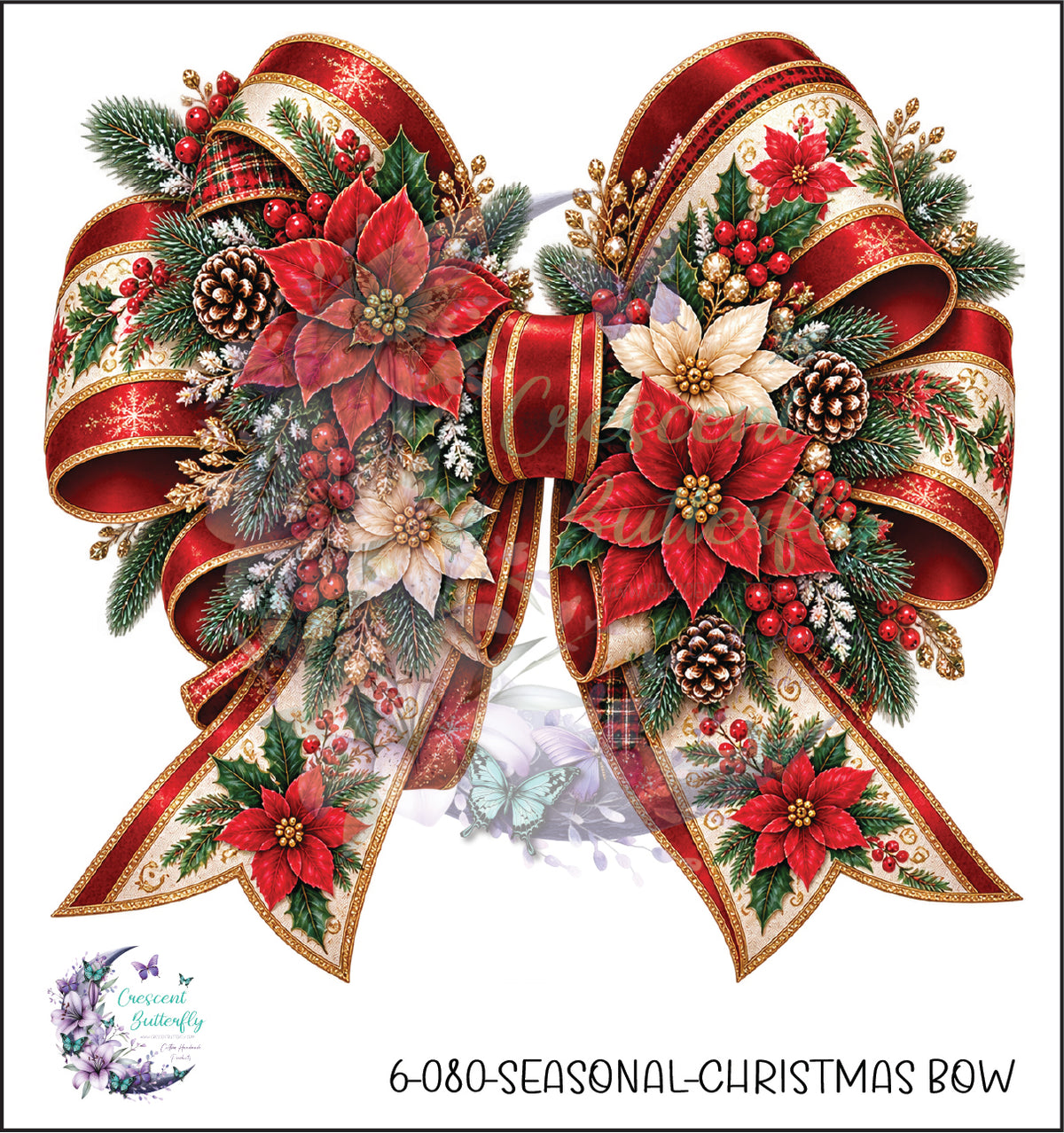 6-080-Seasonal-Christmas Bow UV DTF Decal