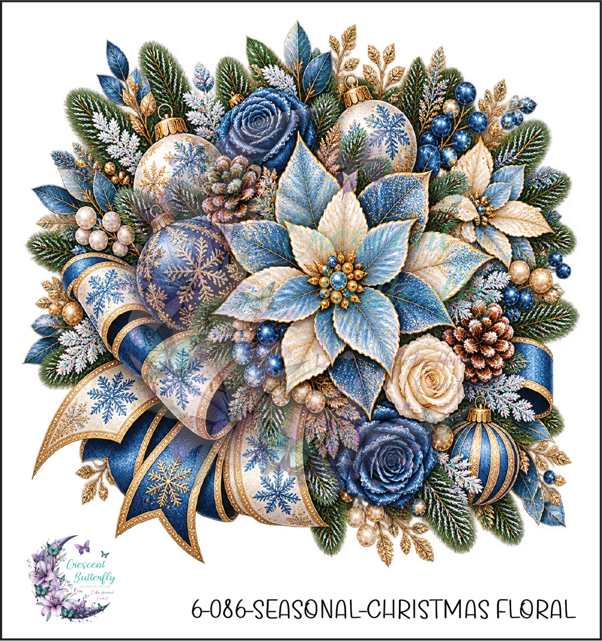 6-086-Seasonal-Christmas Floral UV DTF Decal
