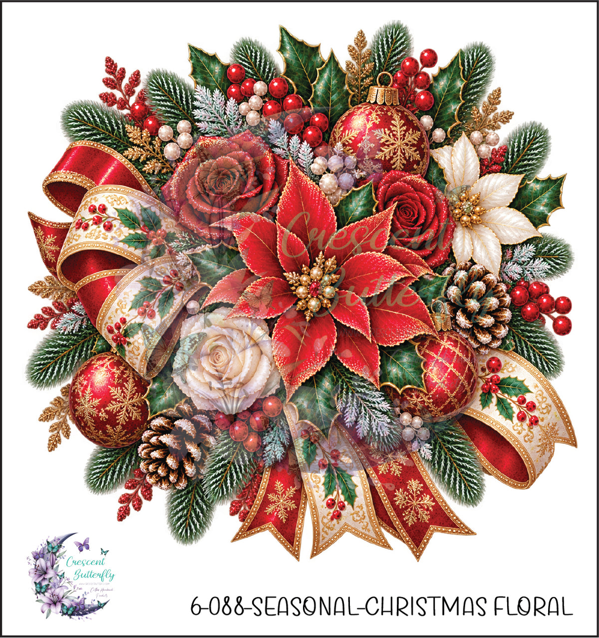 6-088-Seasonal-Christmas Floral UV DTF Decal