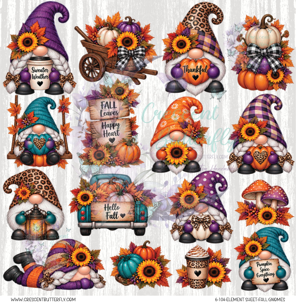 6-104-Element Sheet-Fall Gnomes UV DTF