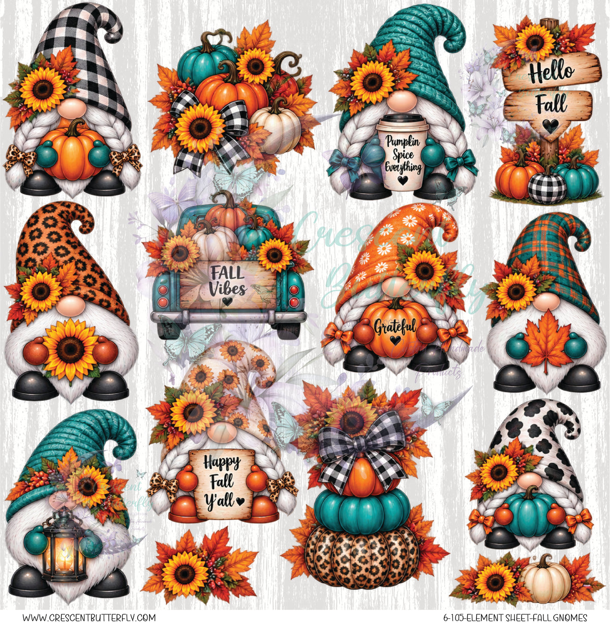 6-105-Element Sheet-Fall Gnomes UV DTF