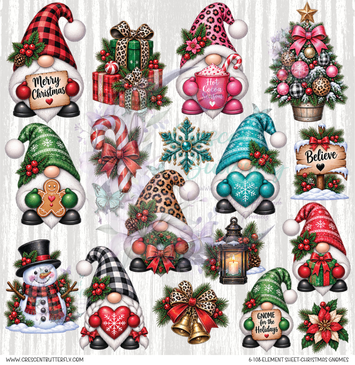 6-108-Element Sheet-Christmas Gnomes UV DTF