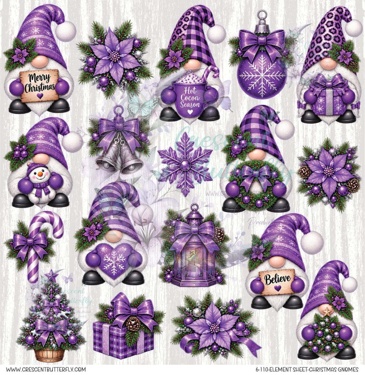 6-110-Element Sheet-Christmas Gnomes UV DTF