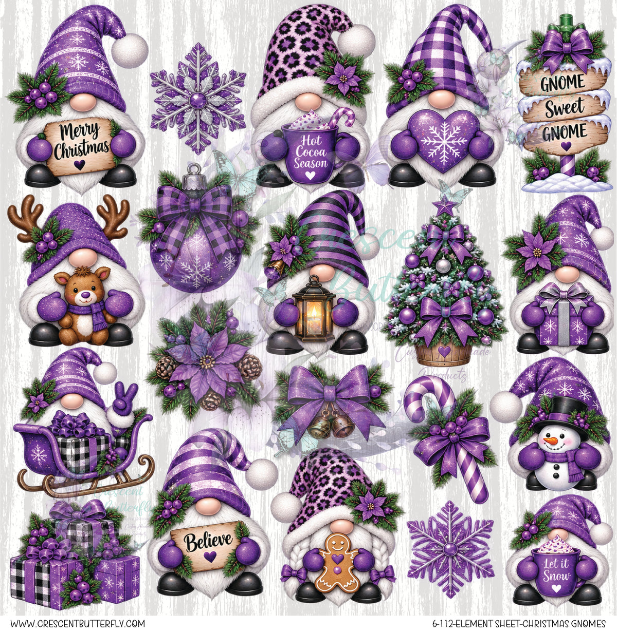 6-112-Element Sheet-Christmas Gnomes UV DTF