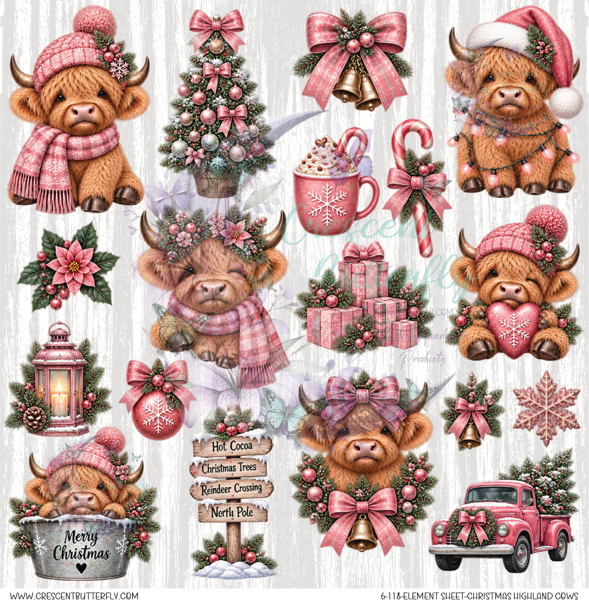 6-118-Element Sheet-Christmas Highland Cows UV DTF