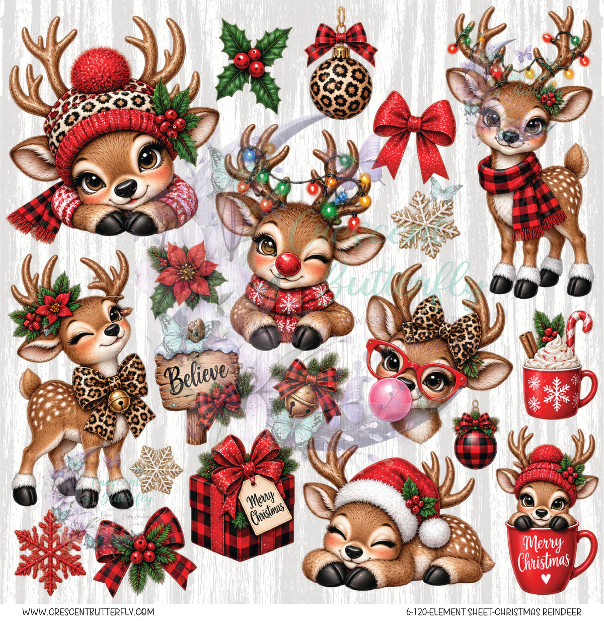 6-120-Element Sheet-Christmas Reindeer UV DTF