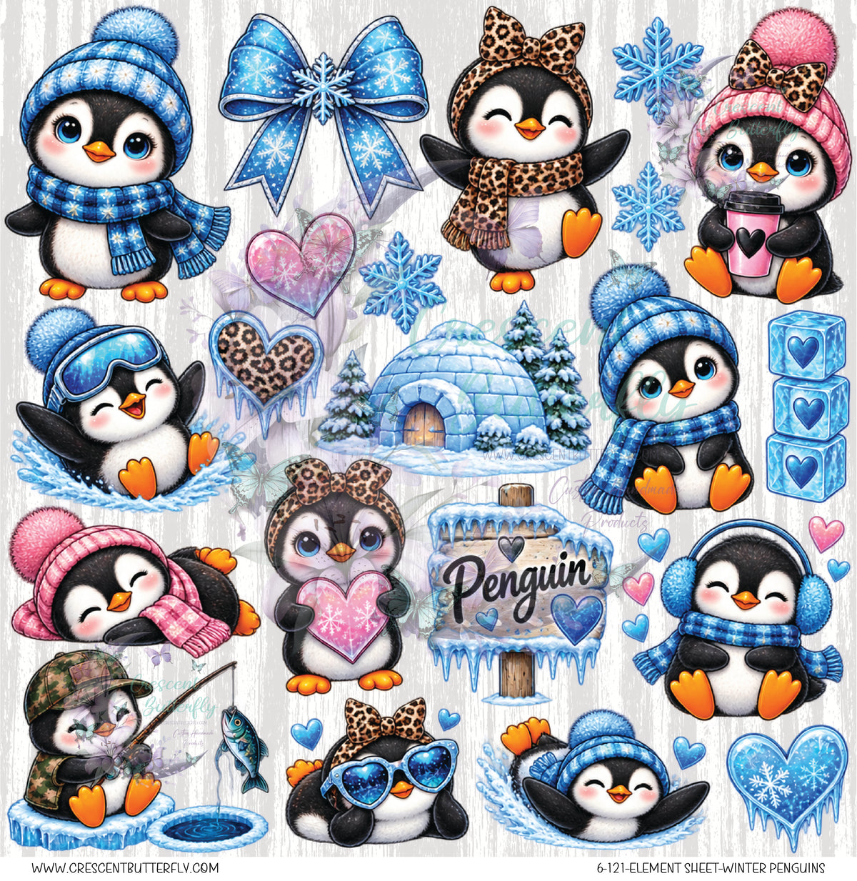 6-121-Element Sheet-Winter Penguins UV DTF