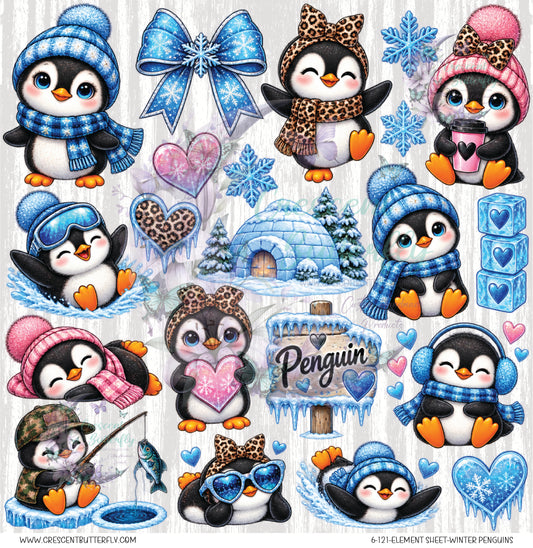 6-121-Element Sheet-Winter Penguins UV DTF