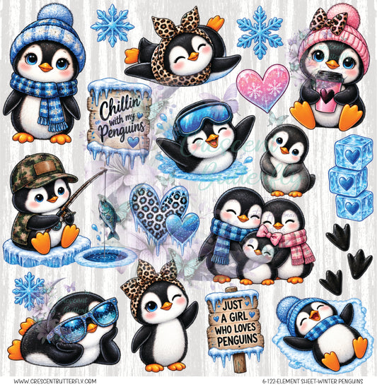 6-122-Element Sheet-Winter Penguins UV DTF