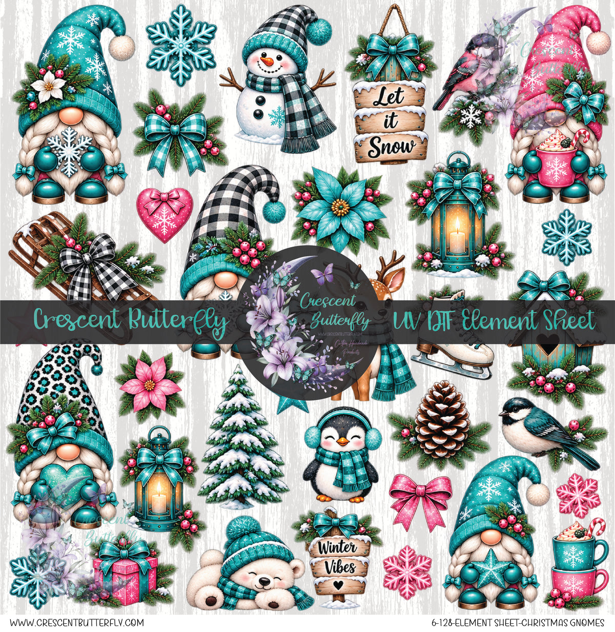 6-128-Element Sheet-Christmas Gnomes UV DTF