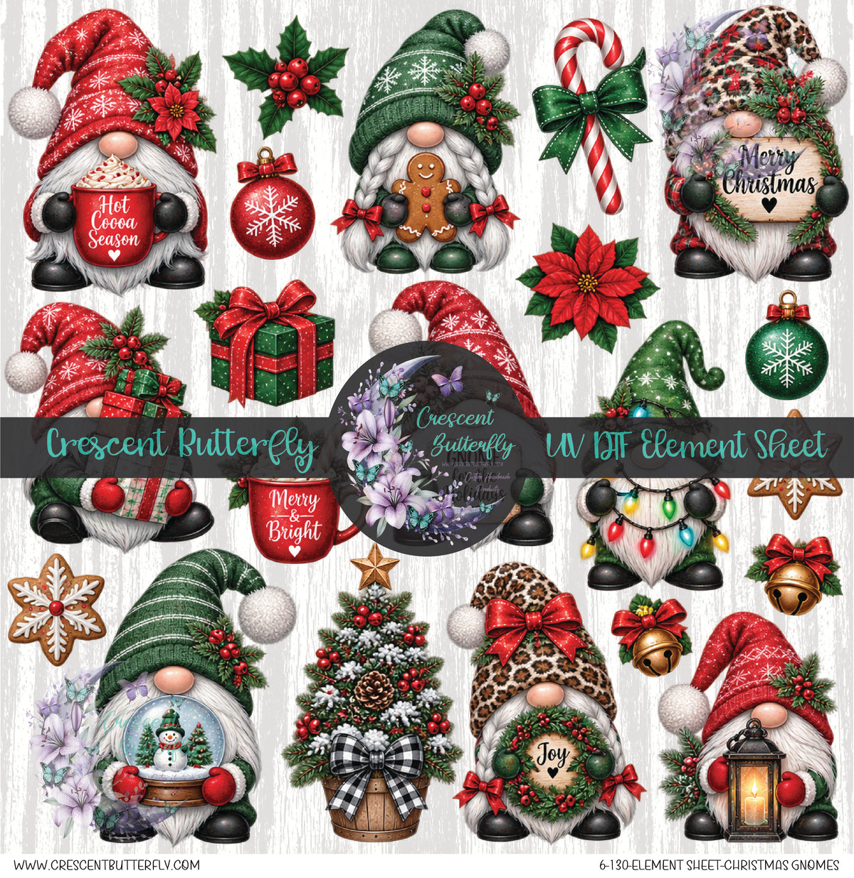 6-130-Element Sheet-Christmas Gnomes UV DTF
