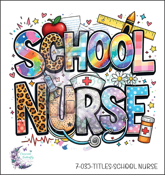 7-035-Titles-School Nurse UV DTF Decal