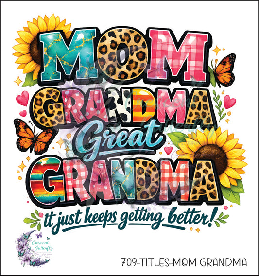 709-Titles-Mom Grandma UV DTF Decal