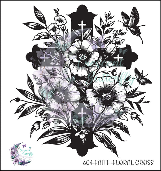 804-Faith-Floral Cross UV DTF Decal