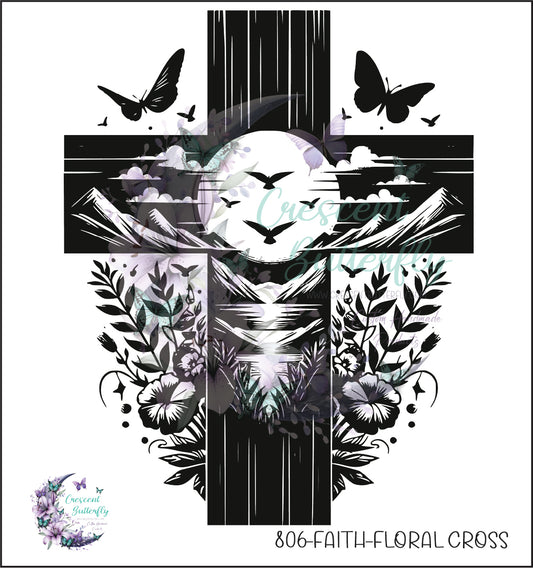 806-Faith-Floral Cross UV DTF Decal