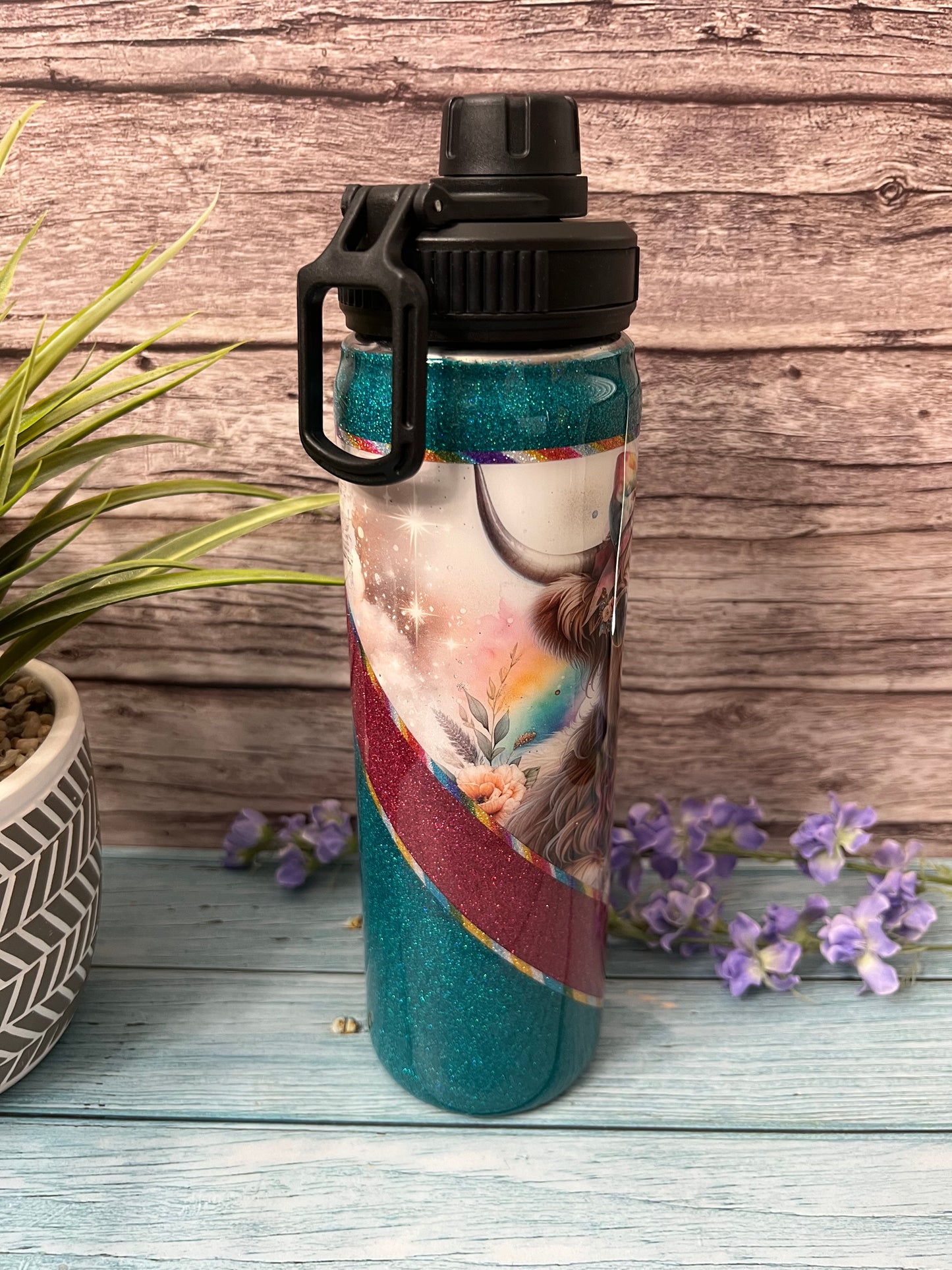 Rainbow Highland Cow Handmade Custom Epoxy Tumbler