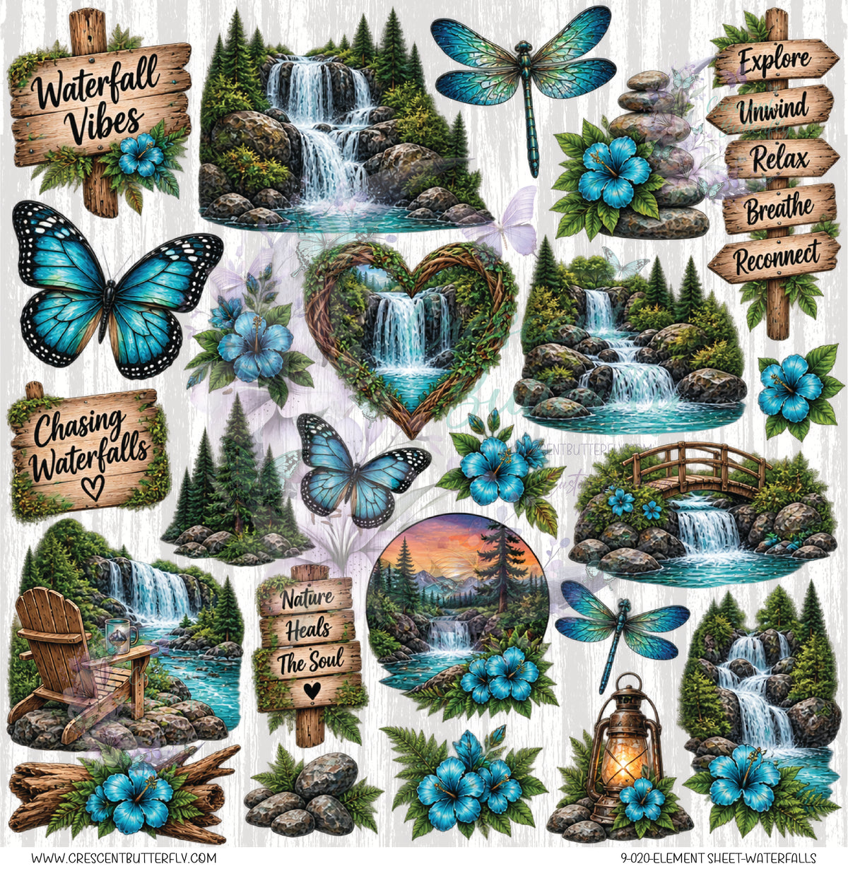 9-020-Element Sheet-Waterfalls UV DTF