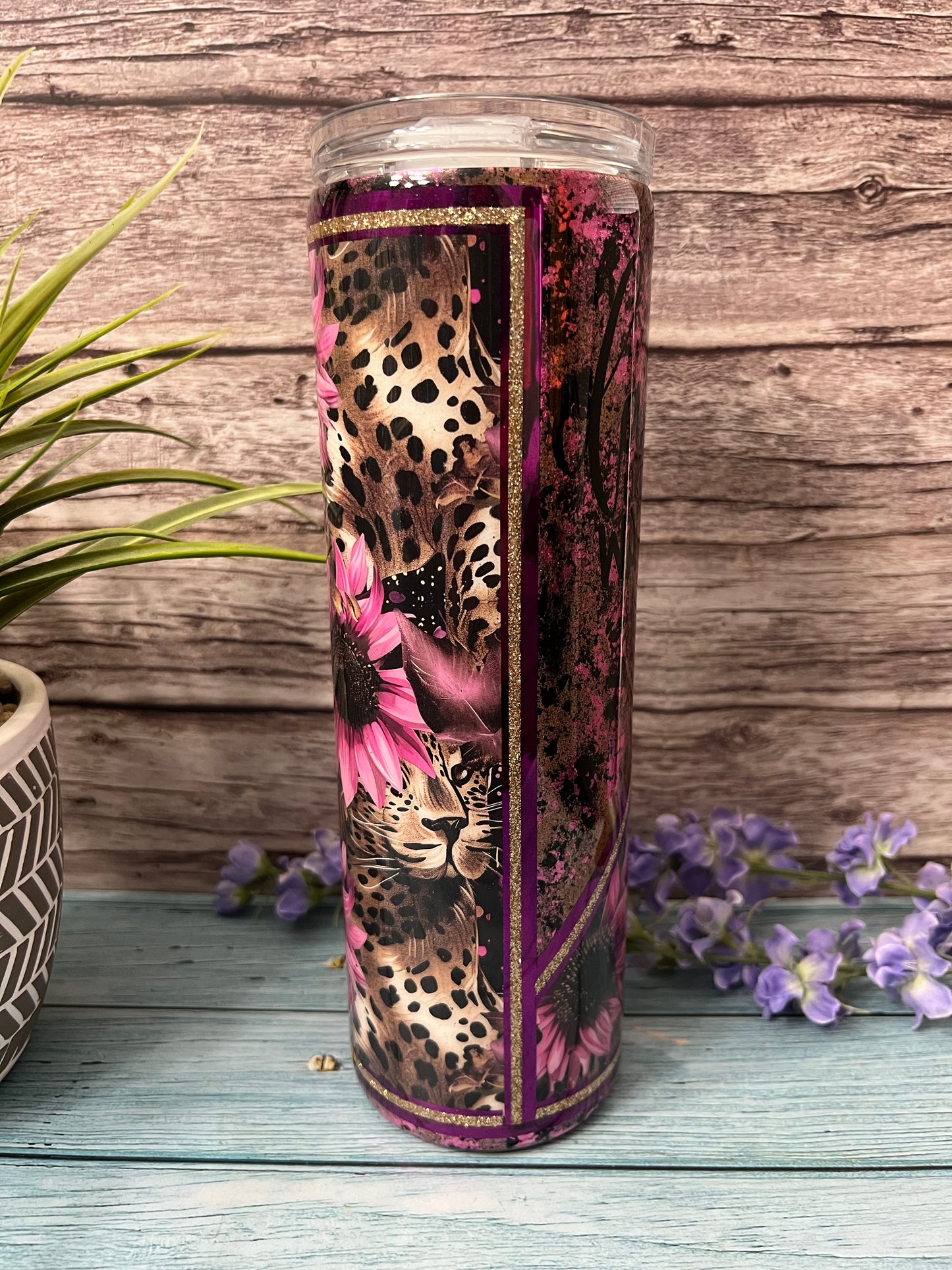 Pink Sunflower Leopard Handmade Custom Epoxy Tumbler