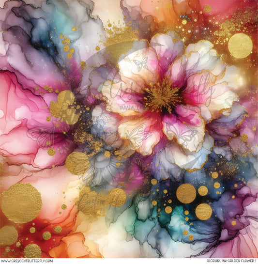 Alcohol Ink Golden Flower 1 Printed Vinyl Sheet/Wrap