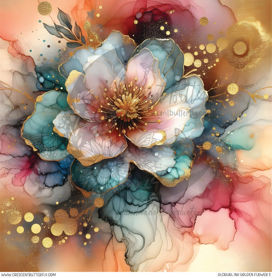 Alcohol Ink Golden Flower 3 Printed Vinyl Sheet/Wrap