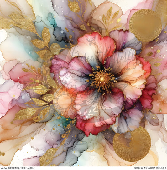 Alcohol Ink Golden Flower 4 Printed Vinyl Sheet/Wrap