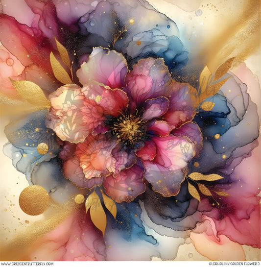 Alcohol Ink Golden Flower 5 Printed Vinyl Sheet/Wrap