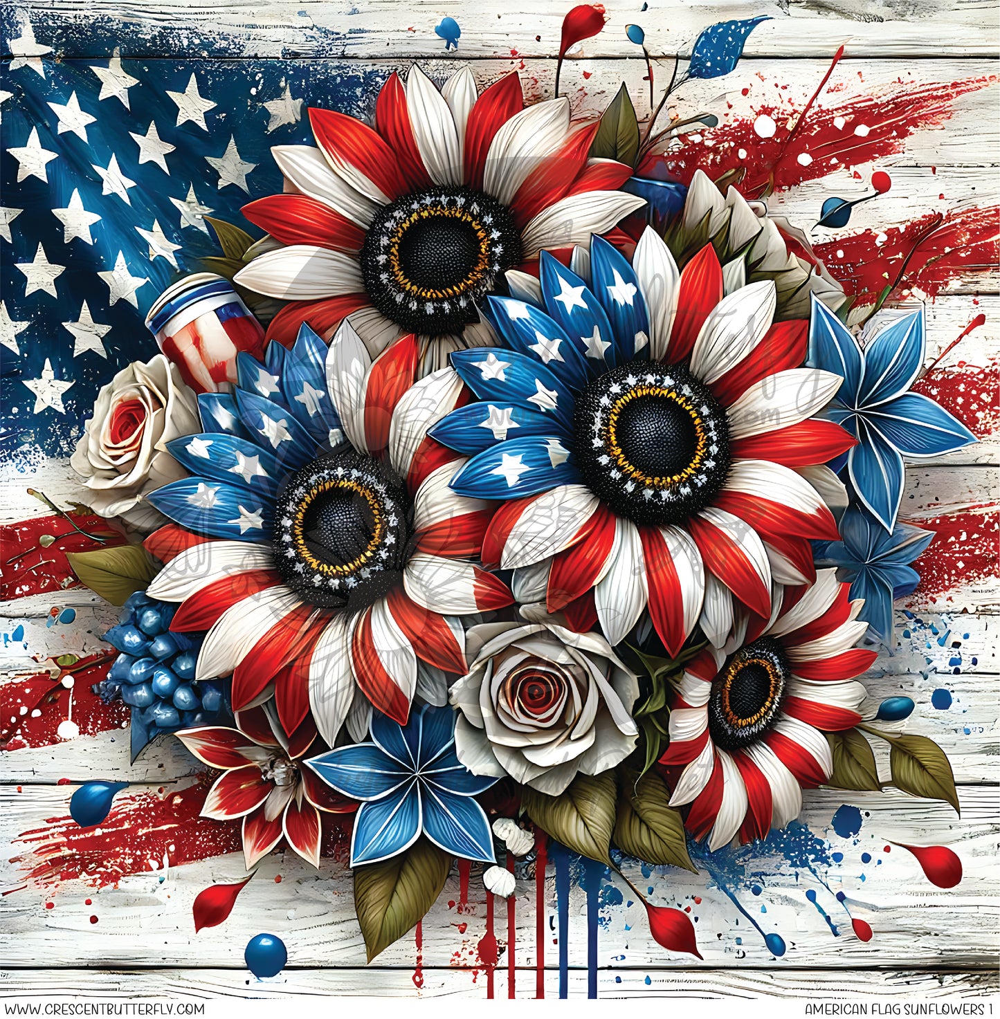 American Flag Sunflowers 1 Printed Vinyl Sheet/Wrap