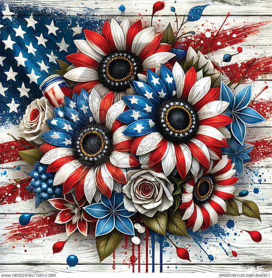 American Flag Sunflowers 1 Printed Vinyl Sheet/Wrap