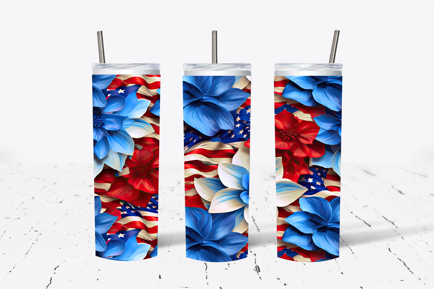 American Memorial Day Flower 3D Sublimation Tumbler