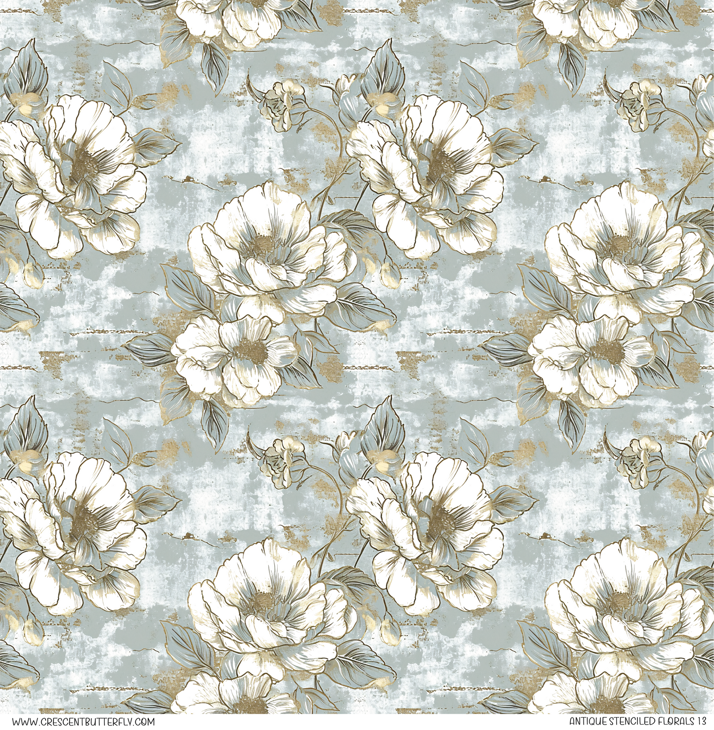 Antique Stenciled Florals 13 Pattern Vinyl Sheet/Wrap