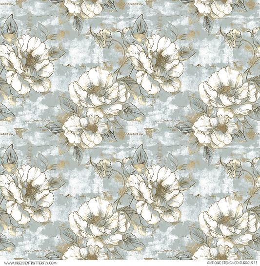 Antique Stenciled Florals 13 Pattern Vinyl Sheet/Wrap