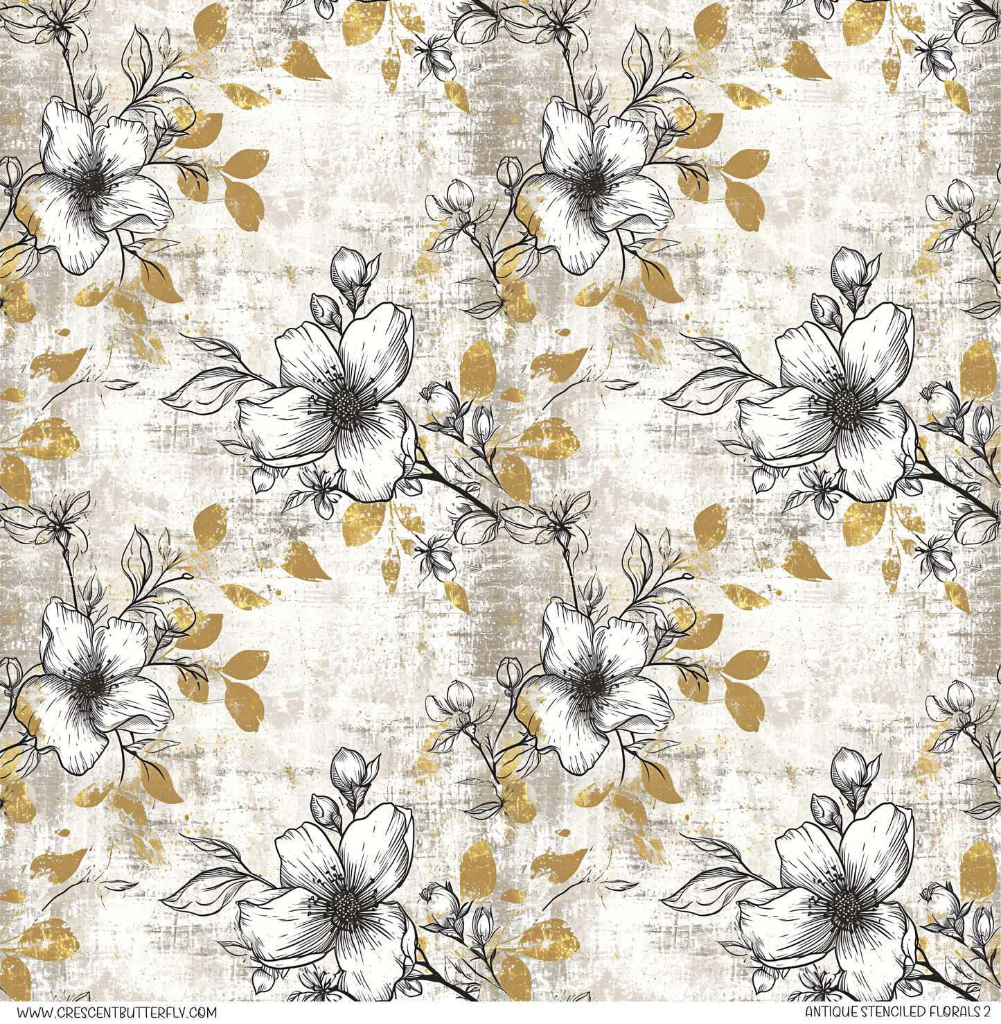 Antique Stenciled Florals 2 Pattern Vinyl Sheet/Wrap