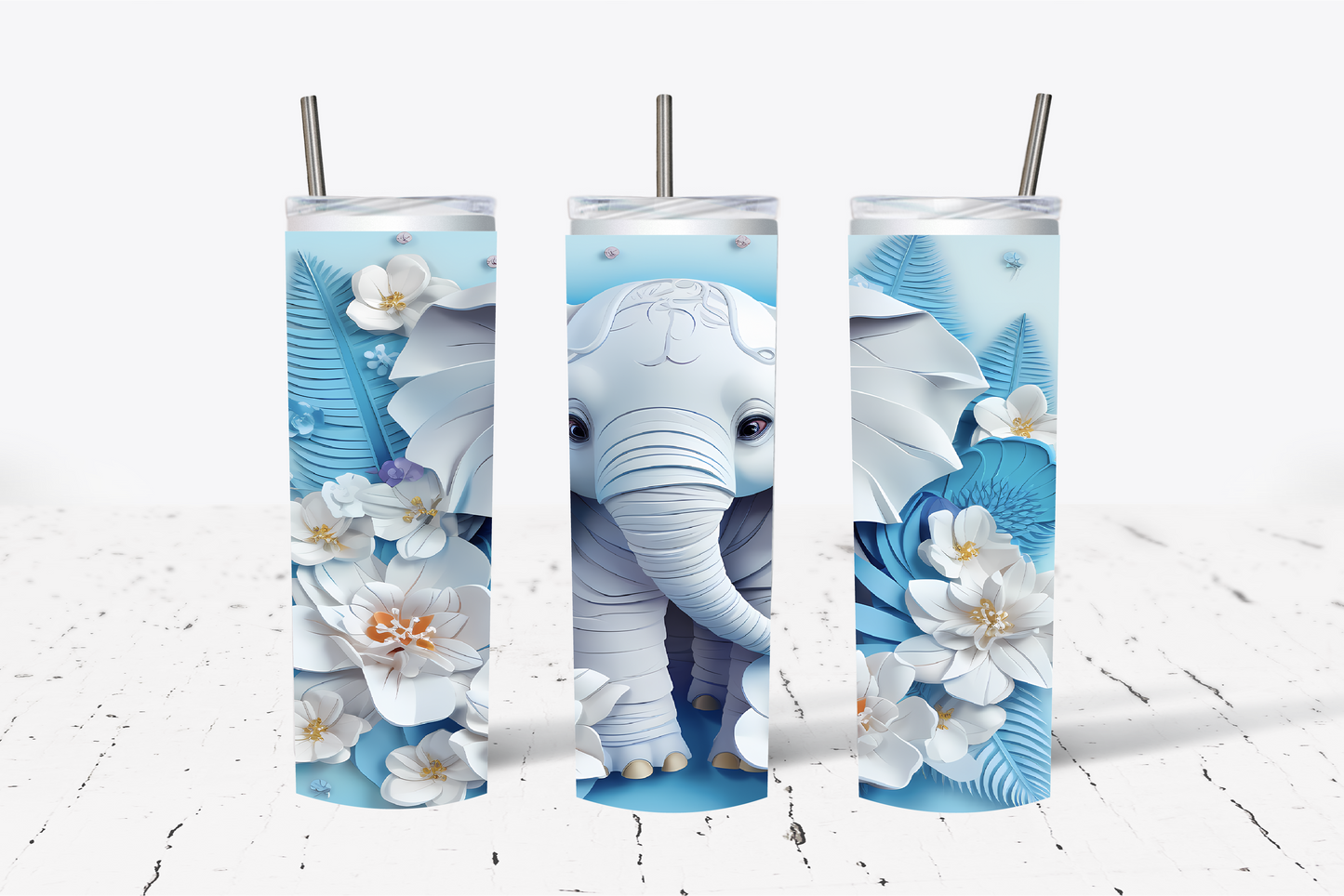 Baby Blue Elephant- Sublimation Tumbler Wrap Print