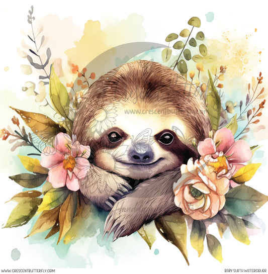 Baby Sloth Watercolor Printed Vinyl Sheet/Wrap