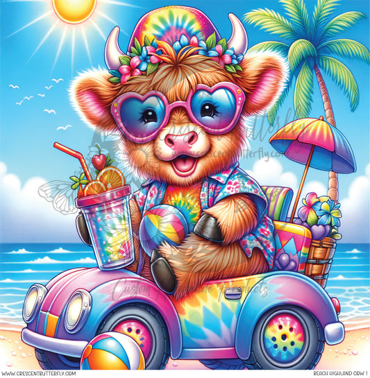Beach Highland Cow 1 Printed Vinyl Sheet/Wrap