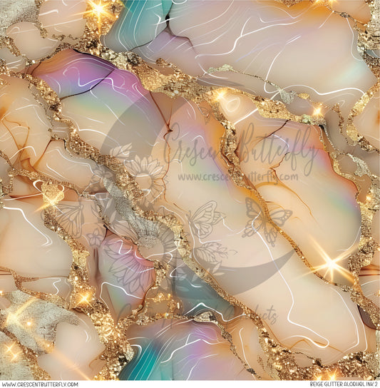Beige Glitter Alcohol Ink 2 Printed Vinyl Sheet/Wrap