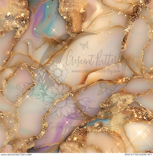 Beige Glitter Alcohol Ink 5 Printed Vinyl Sheet/Wrap