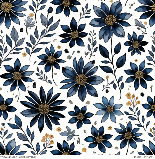 Black Flowers 1 Printed Vinyl Sheet/Wrap