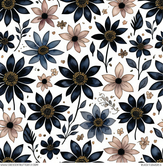 Black Flowers 6 Printed Vinyl Sheet/Wrap