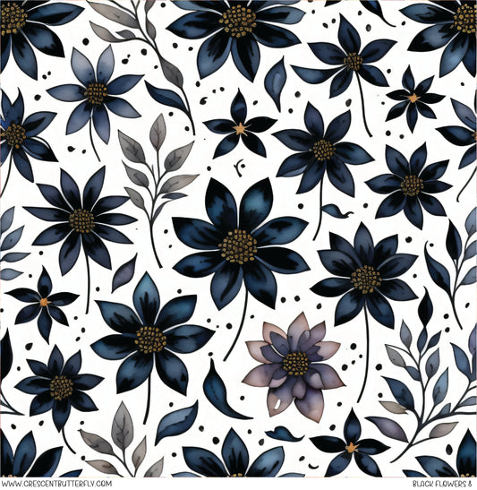 Black Flowers 8 Printed Vinyl Sheet/Wrap