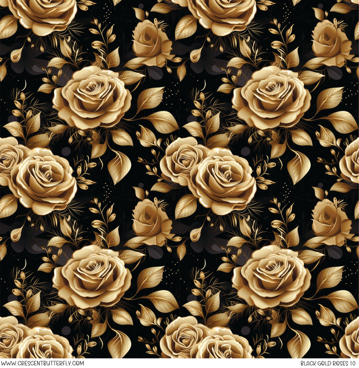 Black Gold Roses 10 Printed Vinyl Sheet/Wrap