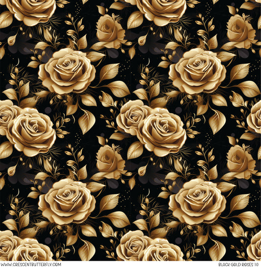 Black Gold Roses 10 Printed Vinyl Sheet/Wrap