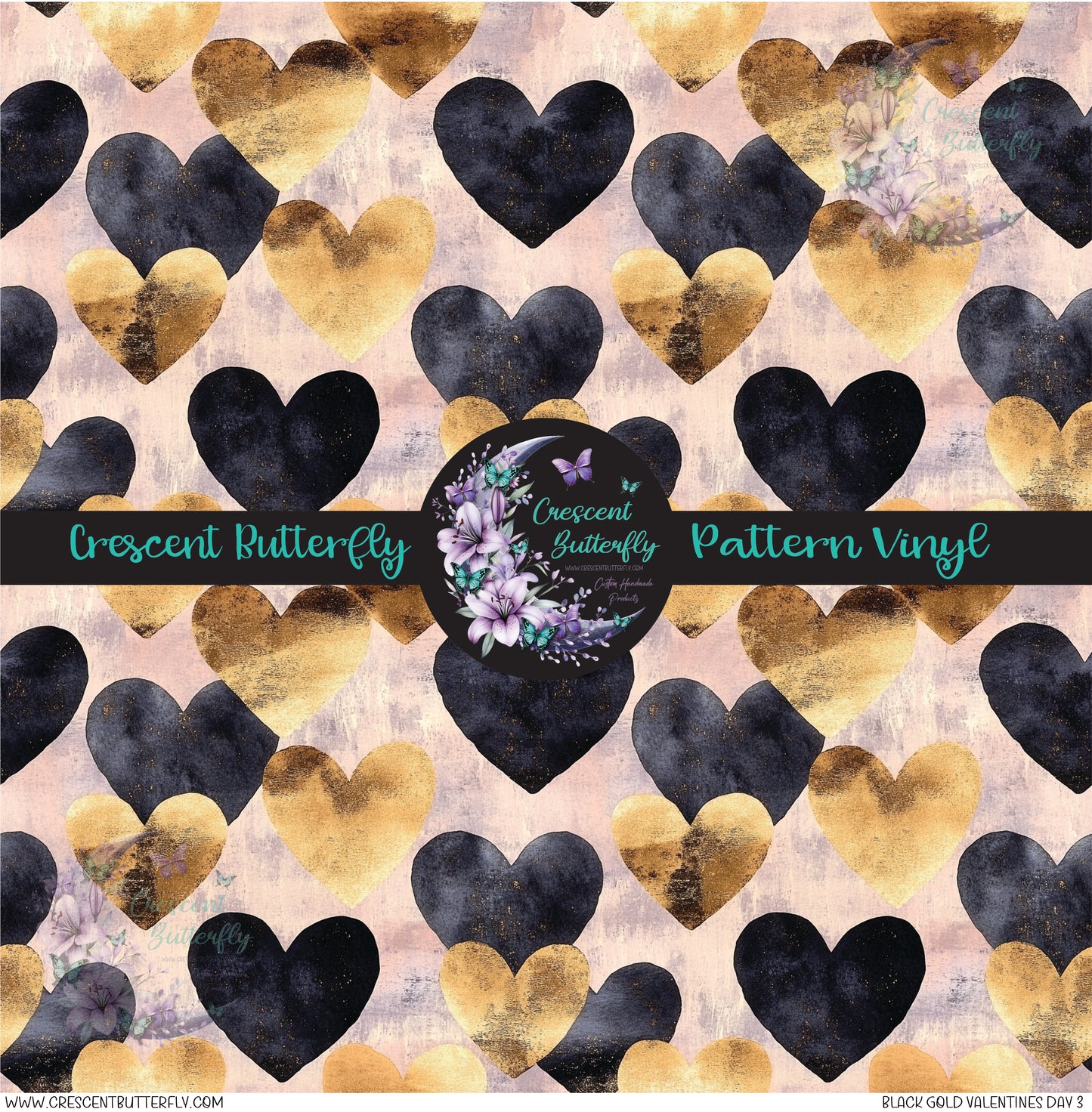 Black Gold Valentines Day 3 Printed Vinyl Sheet/Wrap