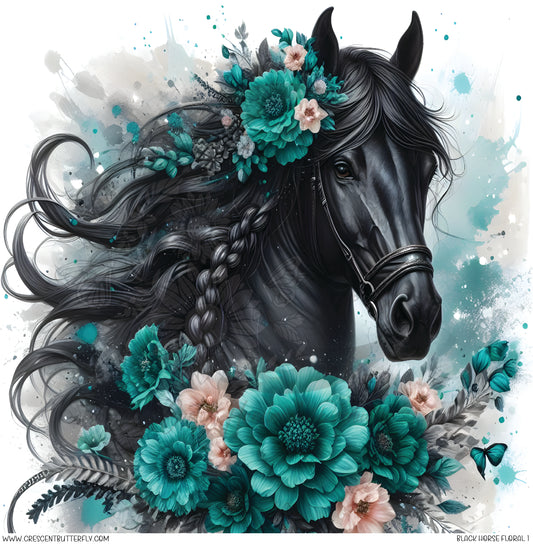 Black Horse Floral 1 Printed Vinyl Sheet/Wrap